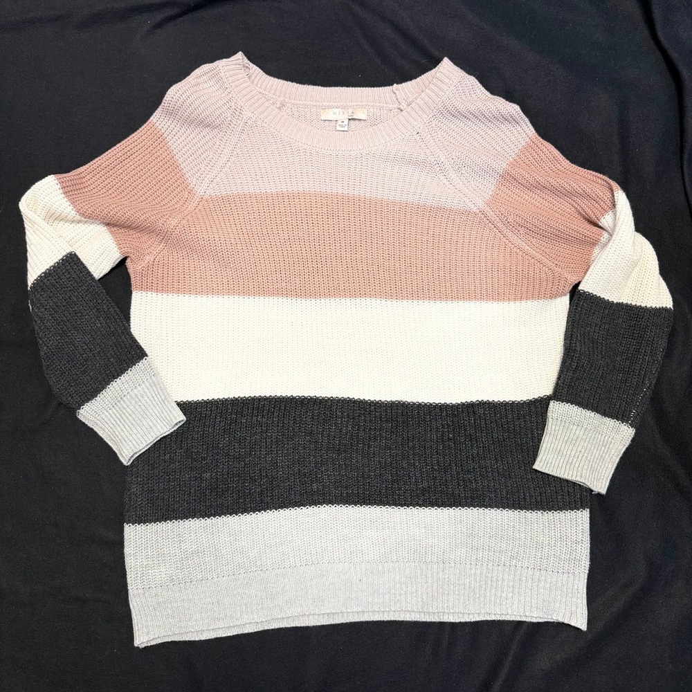 Striped Pullover Sweater Misia Clothing 1X Pink White‎ Gray Black Casual
